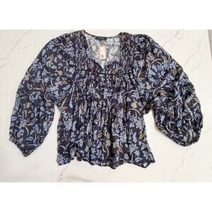 Olivaceous Top Large Floral Neck Tie Front Blouse Cottagecore Womens Bubble NWT